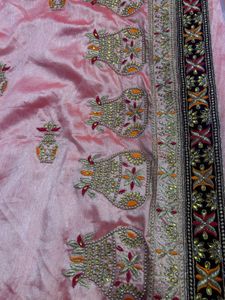 Elegant Embroidered Peach Saree