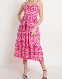 Most Gorgeous Chic Pink Print Midi Dress