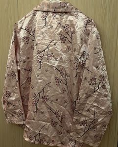 Satin Pajama Top with Cherry Blossom Print