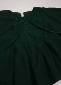 Green Flared Button-Up Top