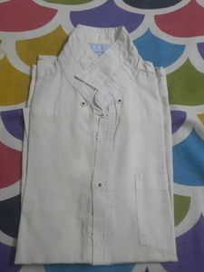 Men's Beige Short Sleeve Button-Up Shirt
