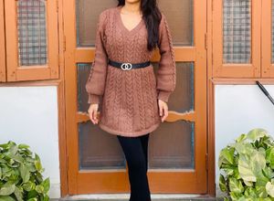 Chic Brown Knit Sweater Dress