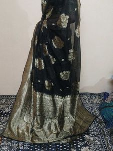 Elegant Black Saree with Gold Border