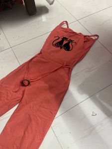 Orange Cat Print Jumpsuit