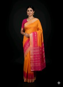 Vibrant Orange & Pink Silk Saree