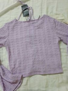 Shein Purple Textured Tie-Front Top