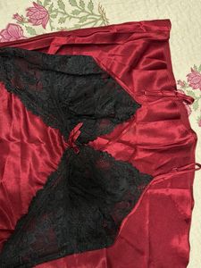 Red &amp; Black Lace Lingerie Slip