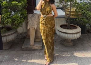 Olive Green Velvet Two-Piece Set