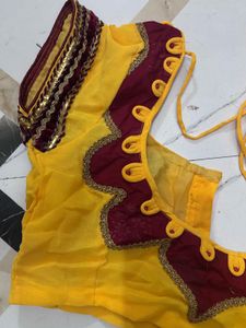 Yellow &amp; Maroon Embroidered Blouse