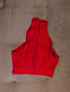 pink halter neck high line top