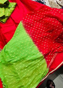 Embroidered Green Red blouse skirt set