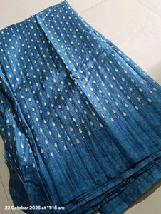 Blue saree with Gold Print