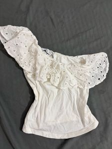 White One-Shoulder Ruffle Top