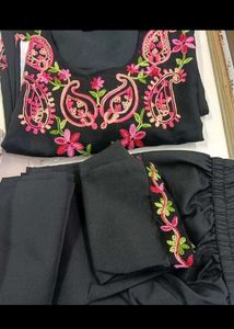 Elegant Black Kurta Set with Pink Embroidery