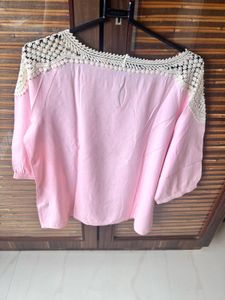 Pretty Pink Crocheted Neck Kurta