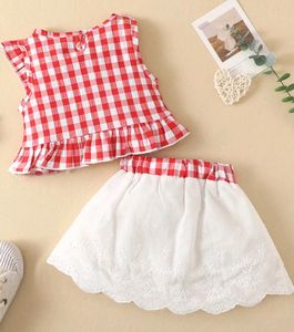 Girl Red Checkered Blouse And Skirt Set
