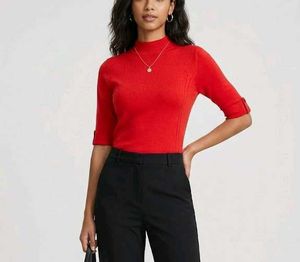 Vibrant Red Mock Neck Top