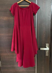 Wine Solid Fit and Flare Dress
