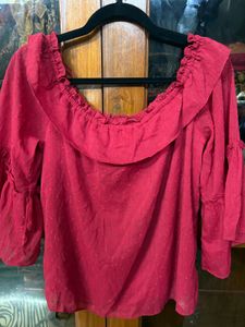 Chic Off-Shoulder Red Ruffle Top