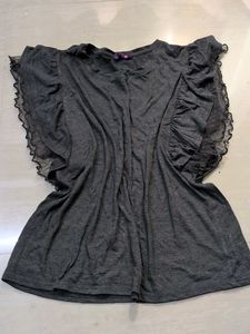 Chic Grey Ruffle Sleeve Top