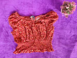 Red Off Shoulder Summer Print Top