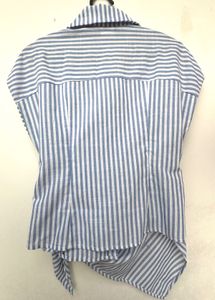 Blue Striped Wrap Blouse
