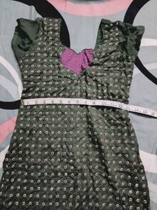 Green Kurta Set with Purple Pants