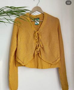 Mustard Yellow Lace-Up Knit Sweater