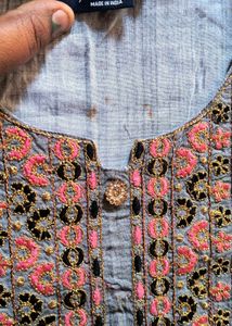 Embroidered Grey Kurta