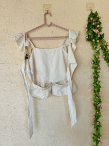 Cream Ruffled Crop Top