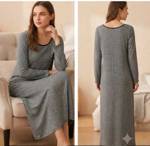 Cozy Striped Long Nightgown