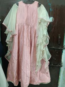 Beautiful Pink Ethnic Gown with Net Overlay