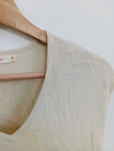 Cream V-Neck Embellished Top