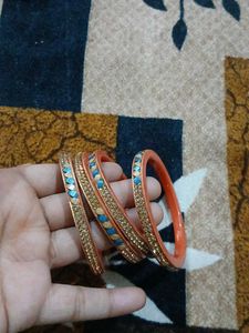 Elegant Gold &amp; Blue Bangle Set