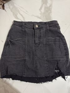 Stylish Grey Denim Mini Skirt with inbuilt shorts