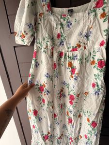 White Floral Puff Sleeve Midi Dress