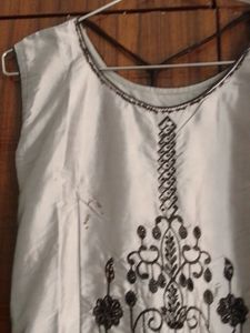 Silver With Black Embroidery Gown