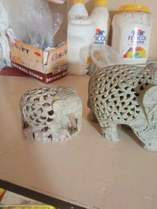 Intricately Carved Stone Elephant Set