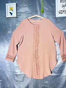 Elegant Pink Lace Detail Tunic Top