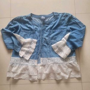 Denim Jacket with Lace Trim