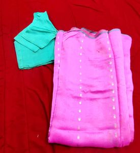 Pink & Green Saree (free Blouse)