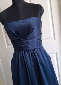 Elegant Navy Blue Strapless Maxi Dress