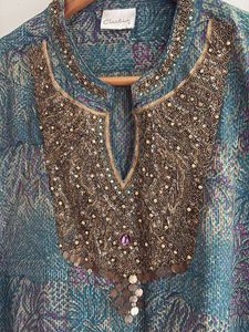 Embellished Teal Printed Kurta