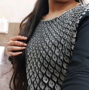 Elegant Black Kurta with Silver Embellishments