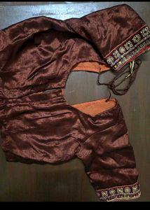 Embroidered Brown saare with red Velvet border
