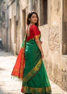 Green and Red Silk Saree