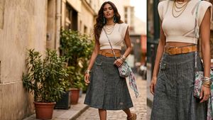 Boho Denim Skirt with Studs