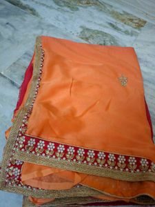 Elegant Red Saree with Gold Border