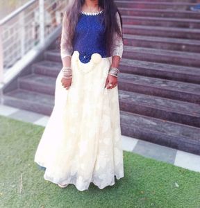 Elegant Cream &amp; Navy Blue Lehenga Choli Set