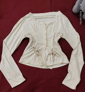 Cream Button-Up Tie Waist Top